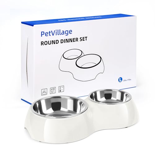 Elevated Dog Bowls Set - Non-Slip Raised Pet Feeder with Medium (10 oz) & Large (20 oz) Stainless Steel Bowls - Includes Durable Resin Stand for Corgi Puppies and Adult Cats - White - color: White, size: Large
