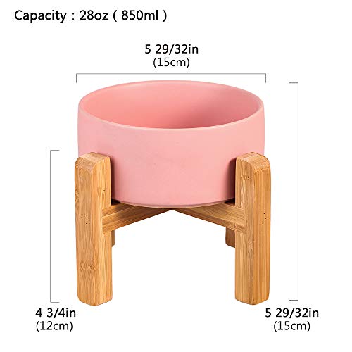 Pink Ceramic Elevated Raised Cat Bowl with Wood Stand No Spill Pet Food Water Feeder Cats Small Dogs - color: Pink, size: Medium Dog Bowls 850ML*1