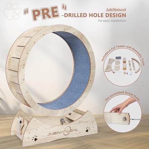 35.9" Cat Exercise Wheel, Quiet Treadmill with Removable Carpet | 33.9" runway, 50 lb structural capacity, TPE low-noise rollers, under 6 mm anti-pinch gap, safety lock and removable carpet - color: WOOD, size: 35.9"