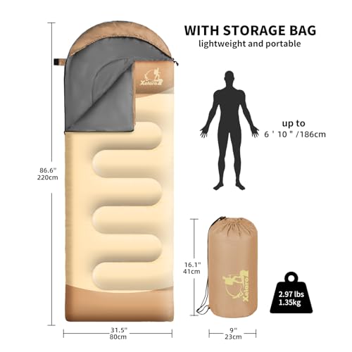 Sleeping Bags for Adults Kids - 3 Season Cold&Warm Weather Waterproof Camping Sleeping Bag - Lightweight Sleeping Bags for Camping Hiking Outdoor Travel - color: Earth&Beige