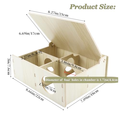 Amonk 7x8.6x3in Multi-Chamber with Play Tunnel Hamster House for Small Pets | Flip Cover Design, Multi-Chamber Hamster House, Secret Peep Shed with User Manual