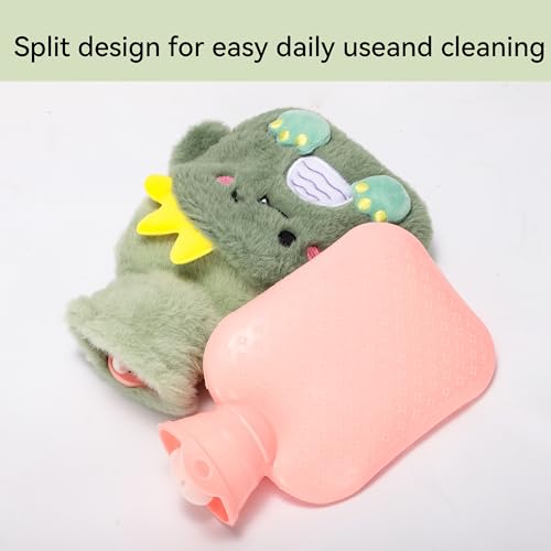 Green Rubber Hot Water Bottle with Soft Removable Knit Outer Lid, Classic Rubber Hot and Cold Water Bottle with Cute Image Hand Feet Warmer and Shoulder Pain Relief - style: RSD-Hot-konglong-Green