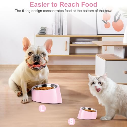 Tilted Dog Bowl Non-Slip & Non-Spill Pet Feeder with Elevated Detachable Melamine Stand, Easy to Get Food Dog Dish, S/100ml Pink - color: Pink, size: Small(100ml)