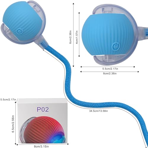 Interactive Cat Dog Toy Ball with LED Light, Automatic Rolling(Blue) | String Tail and LED Light Design, Motion Activated, Suitable for Interactive Indoor Pet Play and Exercise - color: Blue