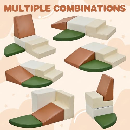 Sumbababy Climbing Foam Blocks for Toddlers: Waterproof Pu Leather Soft Climber - 4 Pcs Toddler Indoor Climbing Toys - Kids Outdoor Playground Playset Best Gift Preschool Daycare Supplies（Green/Brown） - style: Green/Brown