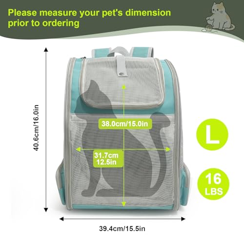 Backpack to Carry Cat and Small Puppy up to 16 Pounds, Breathable Pet Carrier to Transport Kitten Rabbit to Vet Visit Bag, Airline Approved Collapsible Expandable Black - color: Green