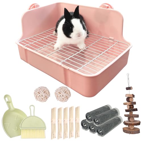 RUBYHOME Rabbit Litter Box Bunny Litter Box Guinea Pig Potty Trainer Corner Bedding Pet Potty Pan for Rabbit Guinea Pig Ferret Small Animal Cage Accessories - color: Pink