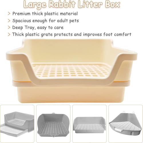 PINVNBY Extra Large Rabbit Litter Box Small Animal Potty Trainer Huge Bunny Litter Pan Plastic Pet Corner Toilet with Mash for Adult Guinea Pigs Chinchillas Ferrets (Beige) - color: Beige