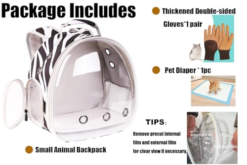 Portable Small Animal Backpack Travel Breathable Pet Carrier Bag Cages for Guinea Pig, Rabbit, Bearded Dragon, Squirrel, Tortoise, Bird, Lizard, Sugar Glider - color: Zebra Print
