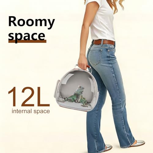 Bearded Dragon Carrier Backpack with Two Security Printing Harness with Leash Sets, Reptile Lizard Travel Bag to Carry and Transport Small Animal Kitten Bunny Guinea Pig to Vet(Brown, PU Leather) - color: Brown