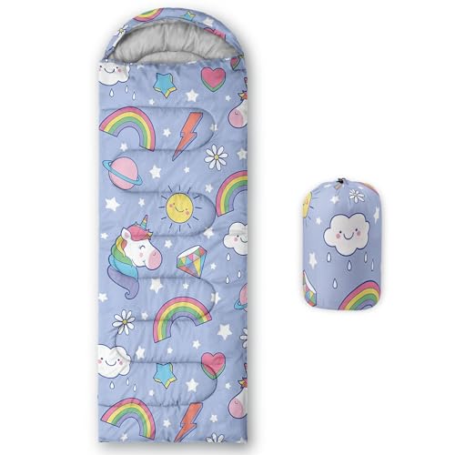 Kids Sleeping Bag for Boys Girls,3D Basketball Print-Lightweight Warm Portable Outdoor Indoor-Waterproof Cold Weather Resistant Sleeping Bag for Camping Hiking - color: Unicorn