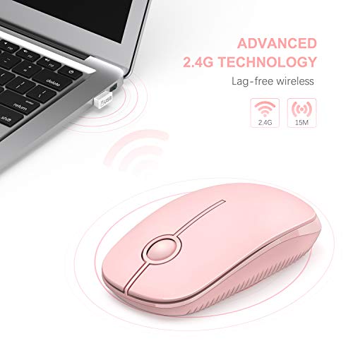 VssoPlor Wireless Mouse, 2.4G Slim Computer Laptop Mouse, Pure Pink | Portable Mouse, Plug & Play USB Nano Receiver, Quiet Silent Optical Mice for Notebook, PC, Laptop, Computer, Windows, Mac - color: Pink
