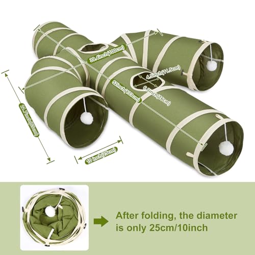 Ownpets Cactus Cat Tunnel 10" with Peek Holes for Indoor Large Cat, Green | Durable Oxford fabric, noise-free, foldable & connectable, multi-cat friendly, tube for cats up to 20lb, includes ball & wand - size: 10 Inches in Diameter