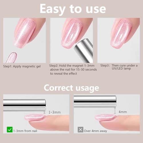 Cat Eye Magnet for Nails 6 PCS, Super Long Double-head Nail Polish Magnet Pen, Flower Design Nail Magnetic Pen, Stick for 3D French Cat Eye Gel Polish with Y/V Shape Clippers Heart Magnetic DIY Tools - color: 6pcs