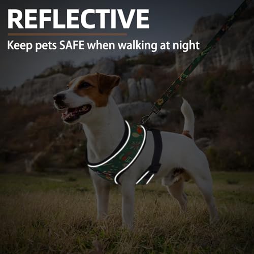 PUPTECK Soft Mesh Dog Harness and Leash Set Pet Puppy Cat Comfort Padded Vest No Pull Harnesses, St. Patrick's Deep Green, S - color: Deep Green, size: S (NECK: 12", CHEST: 14"-18")