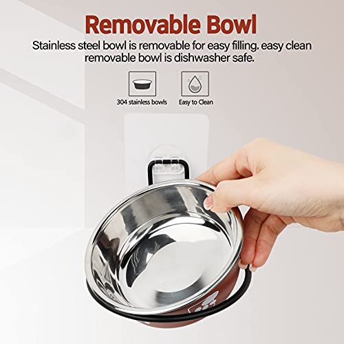 Torlam Elevated Pet Bowls, Wall Mounted Cat Food Dish, Raised Cat Food and Water Bowls, Stainless Steel Elevated Pet Bowls with Stand, Nonslip No Spill Pet Feeding Bowls (2 Packs) (Red) - color: Red