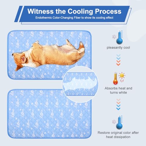 Dog Cooling Mat 48"x28" - Cool-Chill Cool Fiber,Double-Sided Cooling & Warm | Color-Changing Pet Cooling Pad for Dogs & Cats,Endothermic Summer Mat for Dogs & Cats,Foldable Washable, Blue - size: 48.0" Large x 28.0" W x 0.5" Th