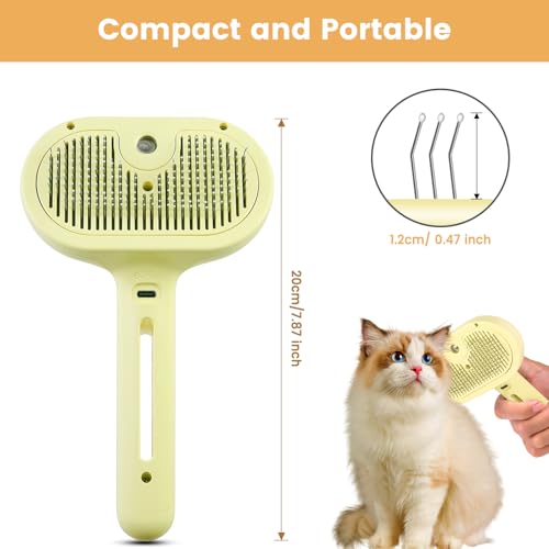 3 in 1 Cat Steam Brush, Pet Spray Hair Removal Comb for Shedding & Grooming, Water Brush for Cats Dogs Small Animals Long Short Haired with One-Click Release Button(Yellow) - color: Yellow