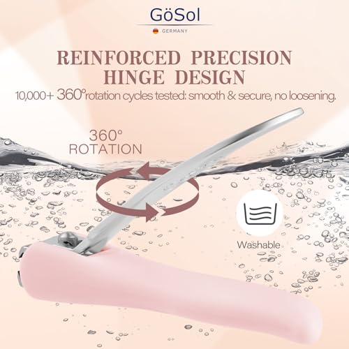 Nail Clippers Anti Splash, Sharp Curved Blades, Detachable Easy Clean Base | Premium Carbon Steel Manicure Tools with Catcher, Ergonomic Anti-Slip Soft Rubber Handle for Precise Trimming - color: Light Pink