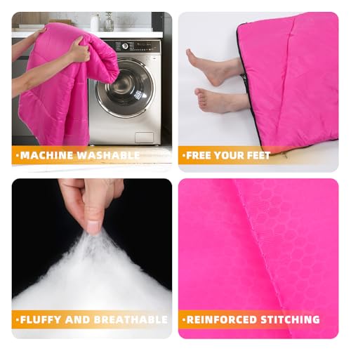 Cotton Flannel Lined Sleeping Bag for Adults Teens Kids, Cold Weather & Warm, 3 Seasons, Lightweight Compact Camping Essentials Equipment, Hiking, Outdoor, Travel - color: Deep Pink & Light Pink