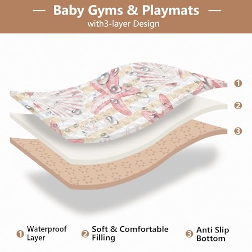 Baby Play Mat Vintage Seashells and Starfish 50 x 50 Playpen Mat Baby Play Mats for Floor Play Gym Crawling Mat Non-Slip Cushioned Baby Playmat for Infants, Babies, Toddlers - color: Multi 14