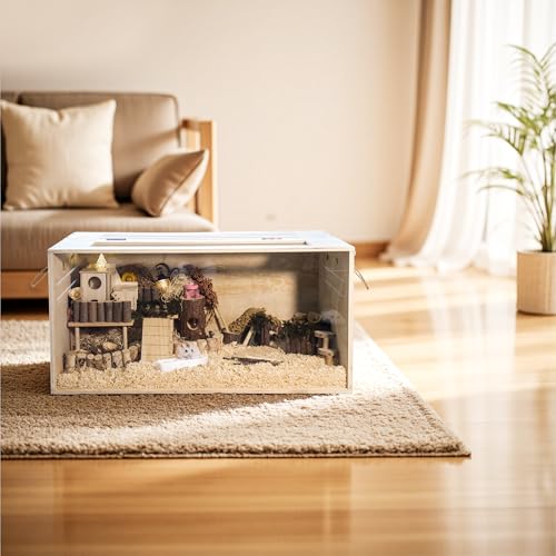 Hamster Cage Chewproof, 32" Wooden Guinea Pig Cage for Small Animals, Openable Top with Easy View Acrylic Panels for Hamster, Rabbit, Guinea Pig, Hedgehog(32" L x 15.7" W x 15.7" H) - size: 31.5"L x 15.7"W x 15.7"H