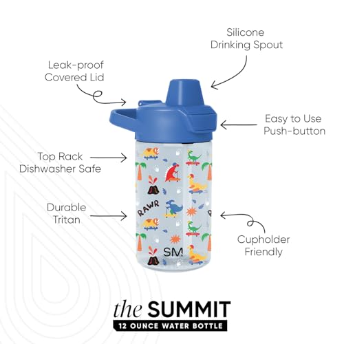 Simple Modern Kids Tritan Plastic Summit Water Bottle | 12 oz BPA-Free Cup with Covered Leak Proof Straw Lid for Boys, Toddlers | Rad Dino - color: -Rad Dino, style: Covered Lid | 12oz