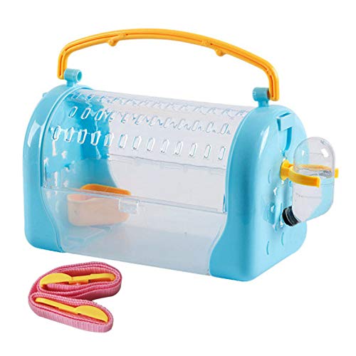 kathson Hamster Cage Travel Carrier Portable Cage with Water Bottle Outgoing Cage and Adjustable Strap Pet Cage for Small Pet Hedgehog Sugar Glider Squirrel Mice（Blue） - size: 9.8"L x 10.0"W x 7.3"H