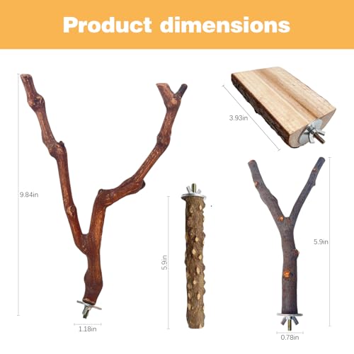 5PCS Bird Perch Stand, Bird Perch Stand Natural Wood Standing | Birds Cage Accessories,Natural Wood Pole Standing Paw Grinding Fork, Suitable for Most Birds, Such as Lovebirds, Parrots - color: Wood