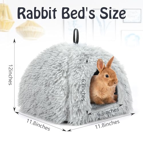 YUEPET Bunny Hideout, Cozy Rabbit Bed House for Small Pets, Grey | Long Plush Guinea Pig Cave Bed, Removable Washable Pad, Non-Slip Base, Warm Rabbit Hideaway for Guinea Pig Ferret