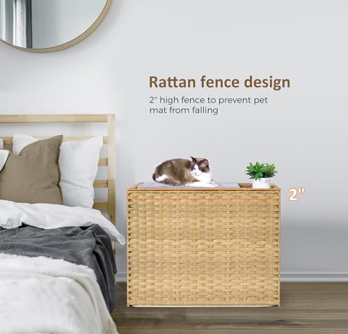 Large Cat Litter Box Enclosure, Hidden Litter Box Furniture with Litter Mat | Side Entry Design, Easy-Clean Removable Top, Quick Assembly, Raised Edge for Secure Items, Side Grip Cutouts - color: Natural, size: 30.3'' L X 18.2'' W X 20.5'' H