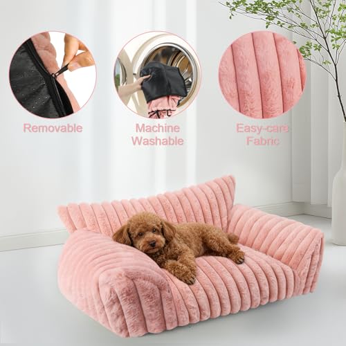 Cute Dog Couch for Medium Large Dogs,Dog Cat Couch Sofa,Dog Bed,L,Pink | Dog Couch Bed with Removable Washable Cover,Cute Fluffy Pet Sofa Cat Couch Bed,Washable Dog Bed Medium Large Size Dog - color: Pink, size: Large(36x27x10")