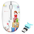 FMOUSE Cute Cartoon Silent Wireless Mouse, Dual Mode Bluetooth & USB 2.4G | Girl Pattern, Ideal for Kids Students Female & Office Use | AA Battery Powered | Compatible with Laptop Mac iPad Tablet PC - color: Girl