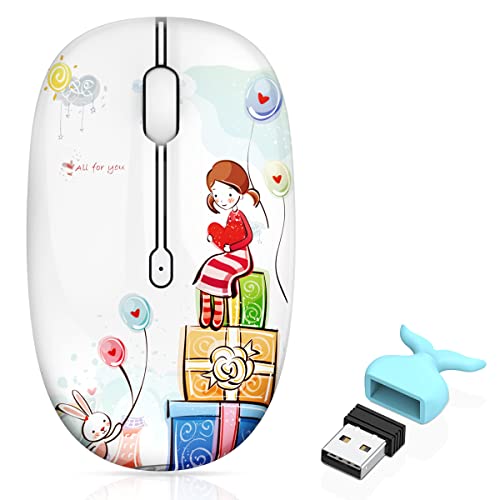 FMOUSE Cute Cartoon Silent Wireless Mouse, Dual Mode Bluetooth & USB 2.4G | Girl Pattern, Ideal for Kids Students Female & Office Use | AA Battery Powered | Compatible with Laptop Mac iPad Tablet PC - color: Girl