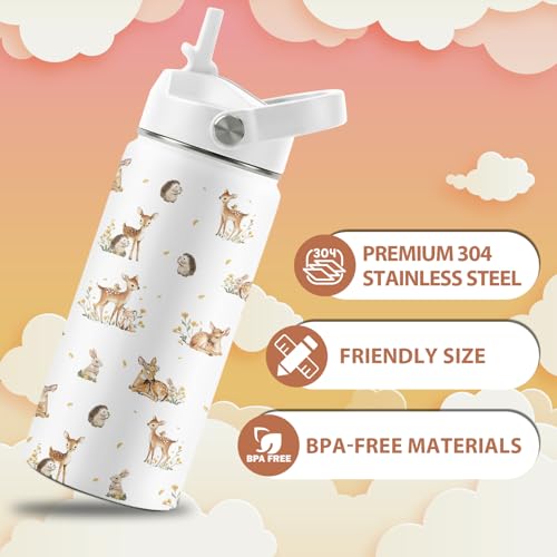 Forest Animals Lovers Gifts, 16 oz Animals Water Bottles with Straw Lid | Stainless Steel Insulated Water Bottle, Cute Deer Hedgehog Rabbit Cups Gifts for Birthday Christmas - color: Cute Animals