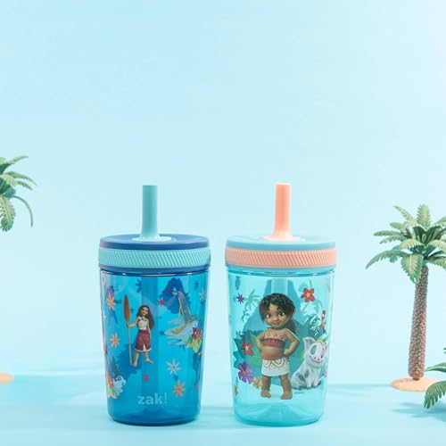 Zak Designs Disney Moana 2 Kelso Toddler Cups For Travel or At Home, 15oz 2-Pack Durable Plastic Sippy Cups With Leak-Proof Design is Perfect For Kids (Moana, Maui, Simea) | BPA Free, Plastic, Sippy Cups, Cup Holder Friendly, Dishwasher Safe, Easy to Clea