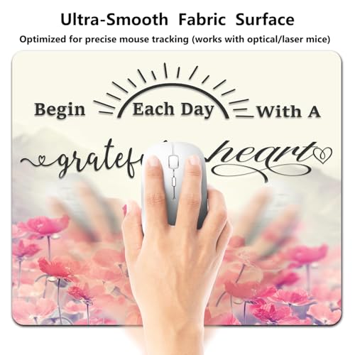 9.5x7.9 Inch Office/Gaming Mouse Pad, Begin Each Day with A Grateful Heart Inspirational Quote Pink Lotus Flowers Painting Design, Motivational Floral Art Cute Anti-Slip Mat for Desk - color: Colorful Pattern Art06