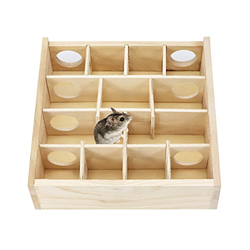 Wontee Wooden Hamster Tunnel Maze with Cover, Hideout & Tunnel Exploring Toys for Dwarf Hamsters Mice Small Gerbil
