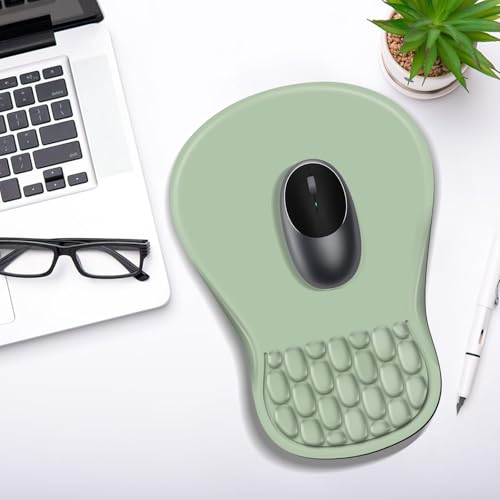 YIWEI Ergonomic Mouse Pad with Wrist Rest for Carpal Tunnel Pain Relief | Memory Foam Wrist Support,Non-Slip Rubber Base, Keyboard Computer Mousepad,Lycra Cloth Surface,Gaming Home Office - color: Green