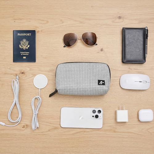 simtoper Small Electronics Organizer Travel Case – Slim Travel Cable Pouch for Small Tech Accessories, Cords, Chargers, Earbuds – Lightweight Mini Tech Bag for Backpack, Business, Travel - color: Grey Plaid, size: Small