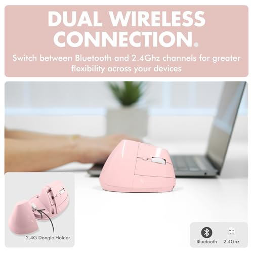 X9 Performance Wireless Vertical Ergonomic Mouse - (BT + 2.4Ghz) - Click in Comfort - Up to 4000 DPI, 6 Button, Rechargeable - Bluetooth Ergonomic Vertical Mouse Wireless - for Mac and PC - Pink - color: Pink