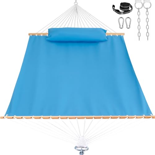 Lazy Daze 12 FT Sunbrella Fabric Hammock, Non-Fading Double Outdoor Hammock | 2 Person Hammock with Pillow, Straps, Carabiners , All Weather Fade Resistant for Outside, Canvas Pacific Blue - color: Canvas Pacific Blue