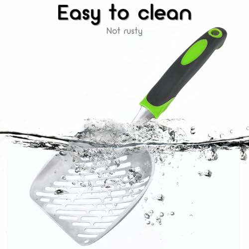 Cat Litter Scoop-Metal Cat Scooper-Long Handle Scoop,Cat Scooper-Poop Sifting-Mesh Shovel-Suitable for Cat Litter Box(Green)-Christmas - color: Green, size: L