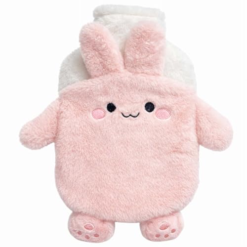 Fuzzy Hot Water Bottle Cute, Rubber Hot Water Bottle with Cover Only, Hot Water Bottles Bag for Pain Relief, Small Hot Water Bottles Heating Pad, Period Warm Compress (1 L) - color: Pink and White