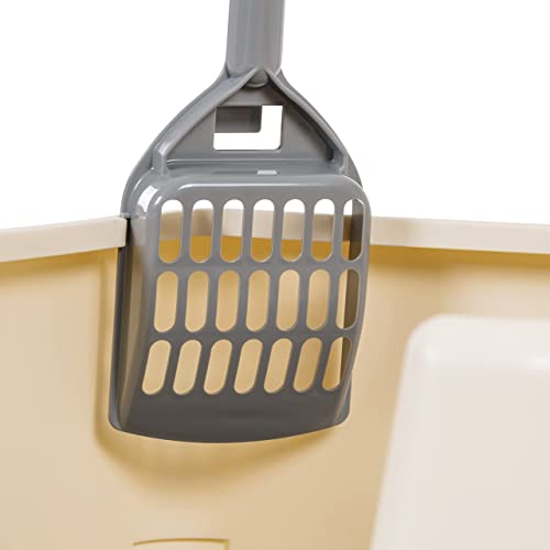 Amazon Basics Large Cat Litter Box with High Sides, Open Top for Easy Access, Includes Scoop with Storage, 19" x 15" x 11.75", Grey/Beige - color: Grey/Beige, style: Open Top