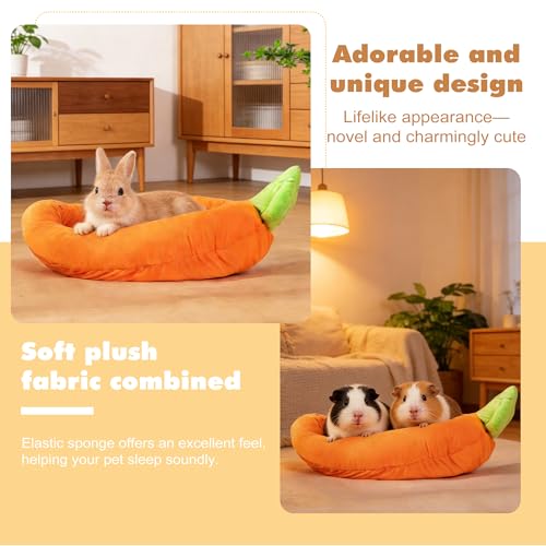 Rabbit Bed Warm Small Dog Cat Sleeping Carrot Banana Beds Bunny Bed Guinea Pig Hideout Bed Thick Soft with Removable Mat,Machine Washable Guinea Pig Cushion (Carrot（18.5 * 11.02 * 3.94）)