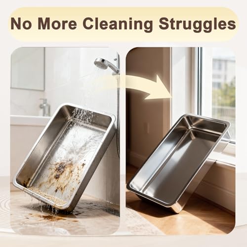 Low Entry Stainless Steel Cat Litter Box for Senior Cats, Metal Shallow Litter Box, Easy Access Kitty Litter Pan Tray, Pet Bathroom Accessories-17.72''Lx 13.78'' W x2.76'' H - color: 17.72''Lx 13.78'' W x2.76'' H
