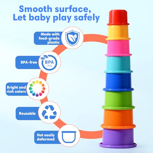 8 Pcs Stacking Cups Baby Stacking Toys, 8 Colors Educational Nesting Cups, Montessori Stacking Toys for Toddler Gifts