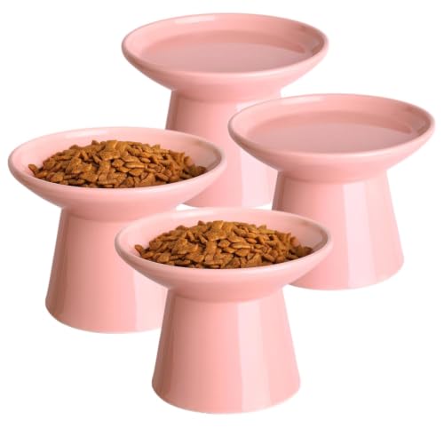 Ceramic Elevated Cat Bowls - 6.2 Inch Extra Wide Raised Cat Food and Water Bowl Set for Indoor Cats, Whisker-Friendly Ceramic Cat Dish for Elder Big Cats & Small Dogs,Pink,4 Pack - color: Pink, size: 4 Pack