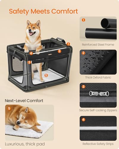 Feandrea Collapsible Dog Crate, Portable Travel Crate, 30-Inch | Oxford Fabric Pet Carrier with 4 Mesh Doors, Handles, Storage Pocket, Water Bottle Holder, UPDC017B01 - size: L（30"L x 21"W x 21"H)
